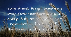 Some friends forget, Some move away, Some keep silent, Some just change, But I am not one of them,I remember my friends just for two moments! “Now & Forever”.