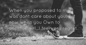 When you proposed to me, I was dont care about you, But now when you Own to another girl...I feel very regret & I really sorry for that.