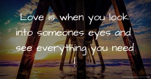 Love is when you look into someones eyes and see everything you need !