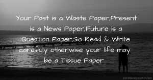 Your Past is a Waste Paper,Present is a  News  Paper,Future is a Question Paper,So  Read  & Write carefuly otherwise your life  may be a  Tissue Paper