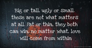 Big or tall, ugly or small. these are not what matters at all. Fat or thin, they both can win, no matter what, love will come from within.