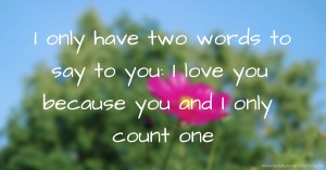 I only have two words to say to you: I love you because you and I only count one