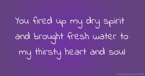 You fired up my dry spirit and brought fresh water to my thirsty heart and soul.