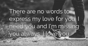 There are no words to express my love for you. I need you and I'm missing you always. I love you.