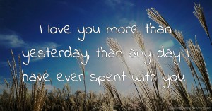 I love you more than yesterday, than any day I have ever spent with you.