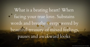 What is a beating heart? When facing your true love. Substains words and breathe overpowered by beautiful treasury of mixed feelings, pauses and awakward looks.