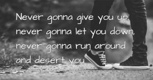 Never gonna give you up, never gonna let you down, never gonna run around and desert you