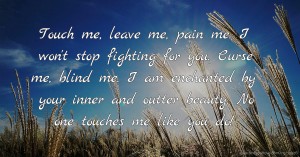 Touch me, leave me, pain me. I won't stop fighting for you. Curse me, blind me. I am enchanted by your inner and outter beauty. No one touches me like you do!