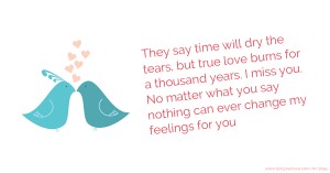 They say time will dry the tears, but true love burns for a thousand years. I miss you. No matter what you say nothing can ever change my feelings for you.