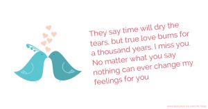 They say time will dry the tears, but true love burns for a thousand years. I miss you. No matter what you say nothing can ever change my feelings for you.