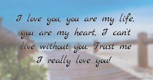 I love you, you are my life, you are my heart, I can't live without you. Trust me I really love you!