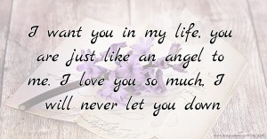 I want you in my life, you are just like an angel to me. I love you so much, I will never let you down
