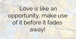 Love is like an opportunity, make use of it before it fades away!