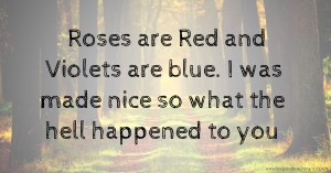 Roses are Red and Violets are blue. I was made nice so what the hell happened to you