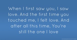 When I first saw you, I saw love. And the first time you touched me, I felt love. And after all this time, You're still the one I love