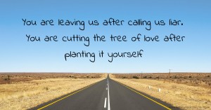 You are leaving us after calling us liar. You are cutting the tree of love after planting it yourself