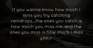 If you wanna know how much I miss you try catching raindrops...the ones you catch is how much you miss me..and the ones you miss is how much I miss you..!