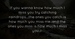 If you wanna know how much I miss you try catching raindrops...the ones you catch is how much you miss me..and the ones you miss is how much I miss you..!