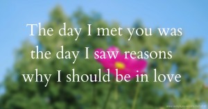 The day I met you was the day I saw reasons why I should be in love.