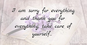 I am sorry for everything and thank you for everything, take care of yourself...