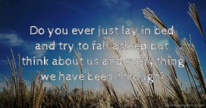 Do you ever just lay in bed and try to fall asleep but think about us and everything we have been through?