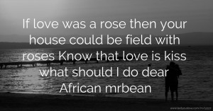 If love was a rose then your house could be field with roses Know that love is kiss what should I do dear   African mrbean
