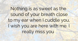Nothing is as sweet as the sound of your breath close to my ear when I cuddle you, I wish you are here with me. I really miss you .