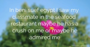 In beni suef egypt I saw my classmate in the seafood restaurant maybe he has a crush on me or maybe he admired me