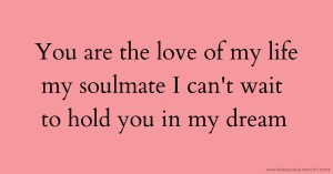 You are the love of my life my soulmate I can't wait to hold you in my dream