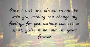 Once i met you, always wanna be with you, nothing can change my feelings for you, nothing can set us apart, you're mine and i'm yours forever