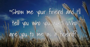 ''Show me your friend and i'll tell you who you are'' Who are you to me as a friend?
