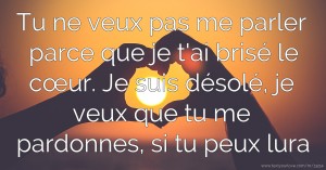 Tu ne veux pas me parler parce que je t'ai brisé le cœur. Je suis désolé, je veux que tu me pardonnes, si tu peux lura