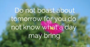 Do not boast about tomorrow for you do not know what a day may bring
