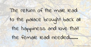 The return of the male lead to the palace brought back all the happiness and love that the female lead needed.......
