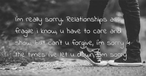I'm really sorry. Relationships are fragile i know, u have to care and show, but can't u forgive, i'm sorry 4 the times i've let u down, am sorry