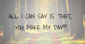 ALL I CAN SAY IS THAT; YOU MAKE MY DAY!!!!