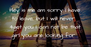 Hey is me am sorry I have to leave, but I will never 4get you I can not be that girl you are looking for