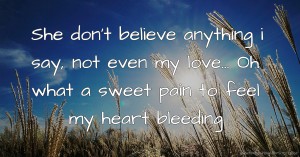 She don't believe anything i say, not even my love... Oh what a sweet pain to feel my heart bleeding.