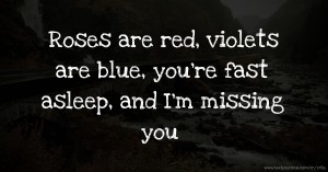 Roses are red,  violets are blue,   you're fast asleep,   and I'm missing you.