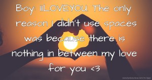 Boy: IILOVEYOU. The only reason I didn't use spaces was because there is nothing in between my love for you <3