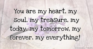 You are my heart, my soul, my treasure, my today, my tomorrow, my forever, my everything!