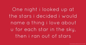 One night i looked up at the stars i decided i would name a thing i love about u for each star in the sky, then i ran out of stars