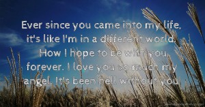 Ever since you came into my life, it's like I'm in a different world. How I hope to be with you forever. I love you so much my angel. It's been hell without you.