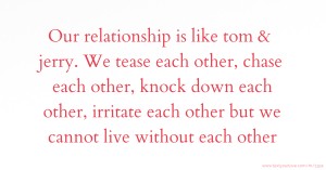 Our relationship is like tom & jerry. We tease each other, chase each other, knock down each other, irritate each other but we cannot live without each other