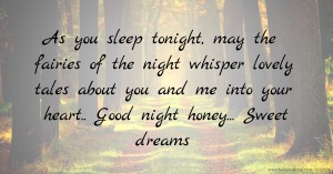 As you sleep tonight, may the fairies of the night whisper lovely tales about you and me into your heart.. Good night honey... Sweet dreams.