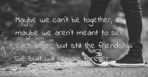 Maybe we can't be together, or maybe we aren't meant to see each other, but still the friendship we built will remain forever.