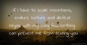 If I have to scale mountains, endure torture and defeat ninjas with my kung fu... Nothing can prevent me from texting you.