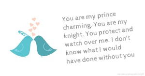 You are my prince charming. You are my knight. You protect and watch over me. I don't know what I would have done without you.