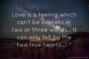 Love is a feeling which can't be express in two or three words...  It can only felt by the two true hearts...:-*