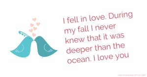 I fell in love. During my fall I never knew that it was deeper than the ocean. I love you.